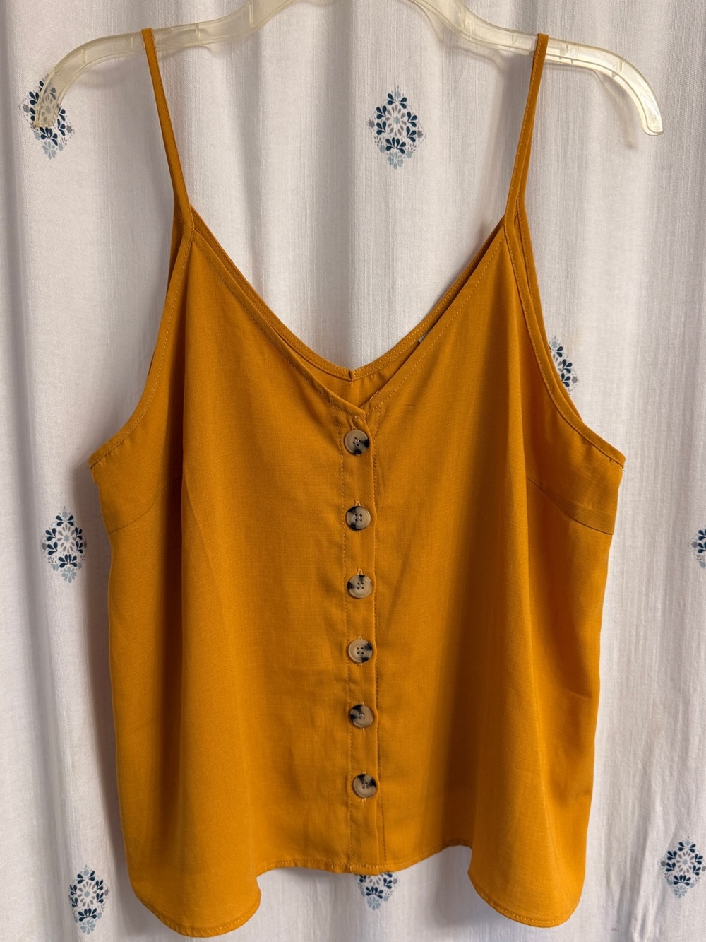 Paper Crane Mustard Yellow V-Neck Button Camisole Top Size Large